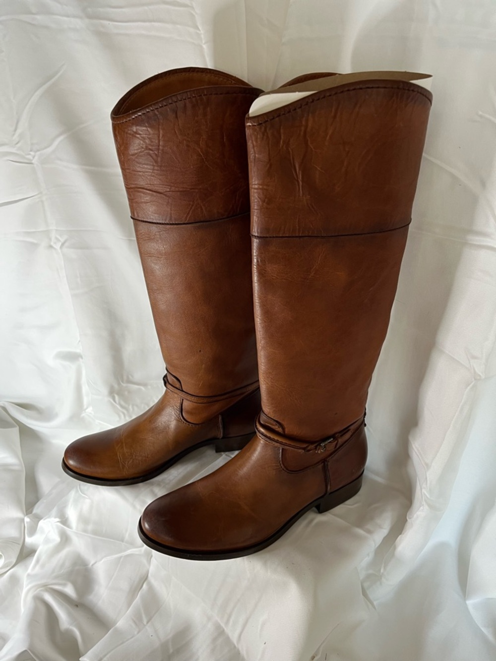 Frye Tall Leather Riding Boots in Cognac Brown